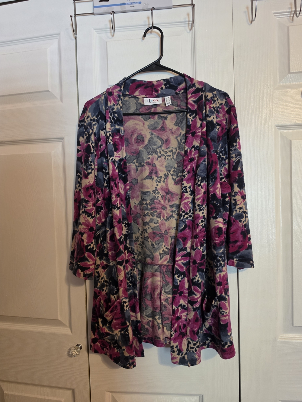 Denim & Co Floral Open Front Women’s Cardigan - Pink Floral Pattern With Pockets